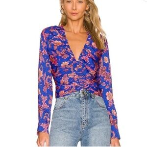 Free People Purple and Orange Fitted Ruched Blouse